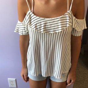 Striped cold shoulder tank top